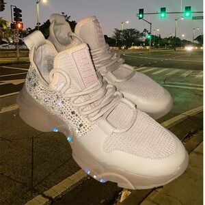 Steve Madden Lesly Cream Tan Rhinestone Knit Chunky Sneakers